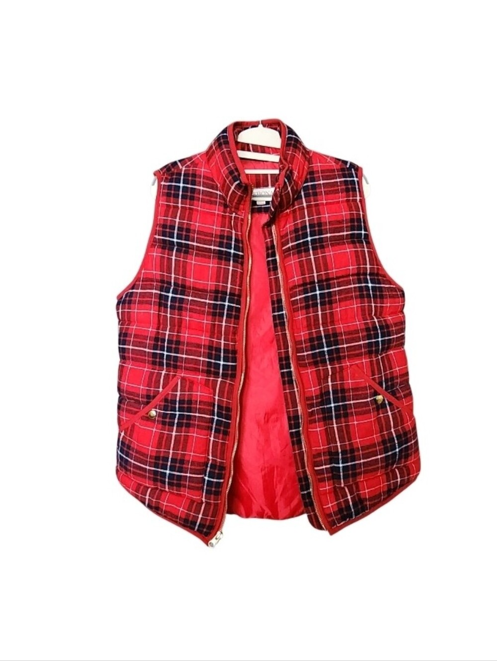 Red Plaid Quilted Vest - Casual Layering
